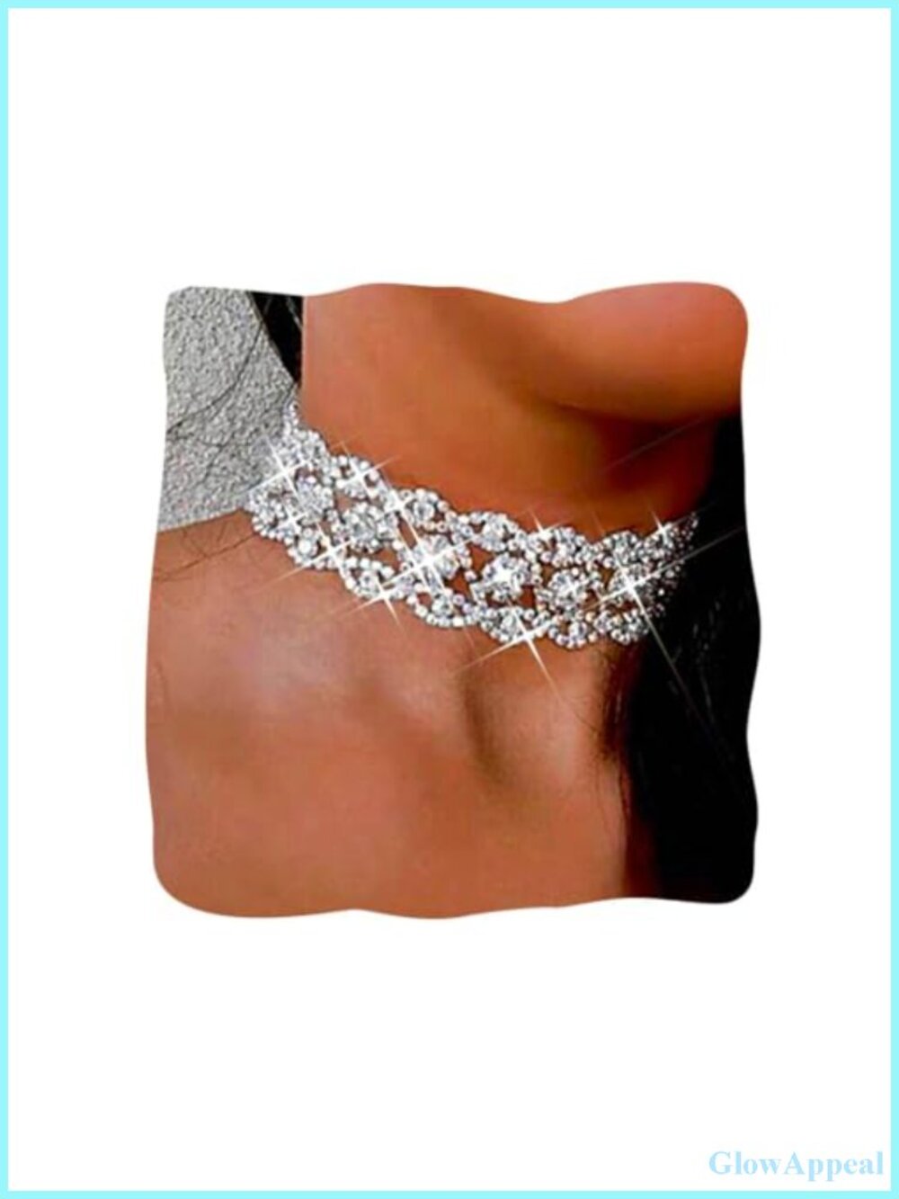 Rhinestone Crystal Choker Necklace Alloy Silver Finish